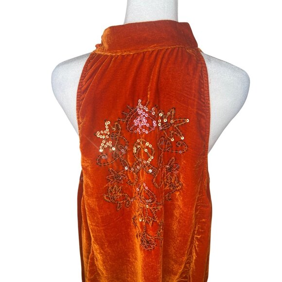 Free People Jill's Sequin Swing Velvet Halter Mini Dress Orange Sleeveless Large - Picture 11 of 16